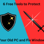 a vector graphic of a shield and a sword against the background colours of blue and red respectively