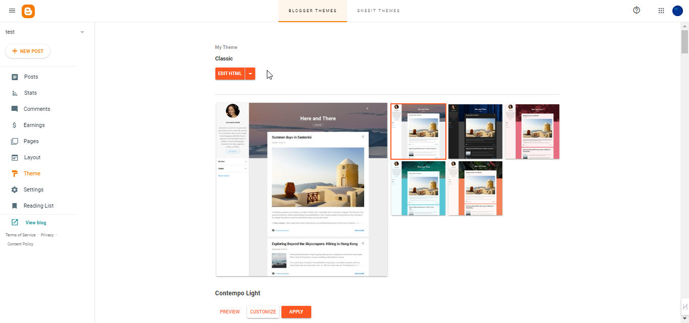 Screenshot on how to access the template designer in blogger