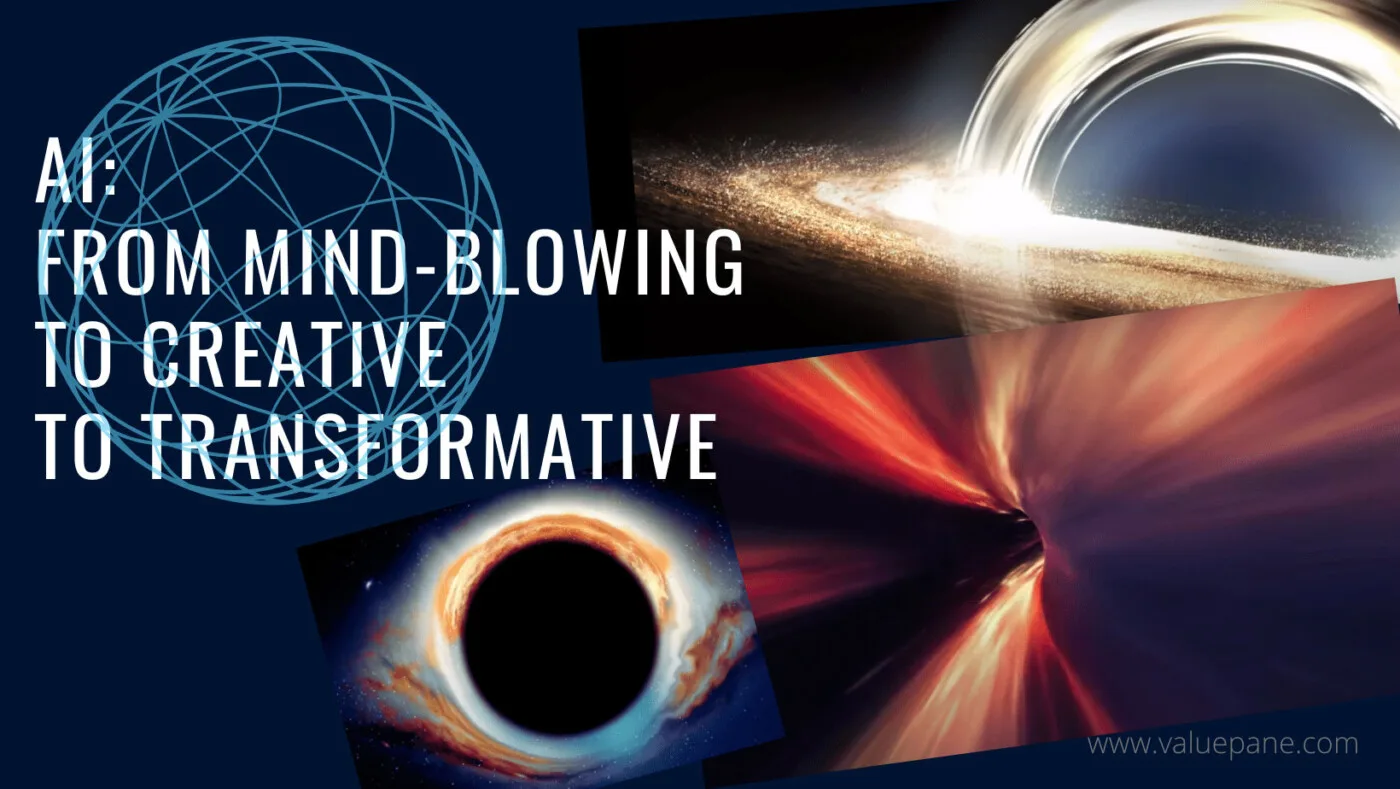AI: From Mind-Blowing to Creative to Transformative A galaxy being created from the other end of a black hole depicting the creative and transformative side of AI