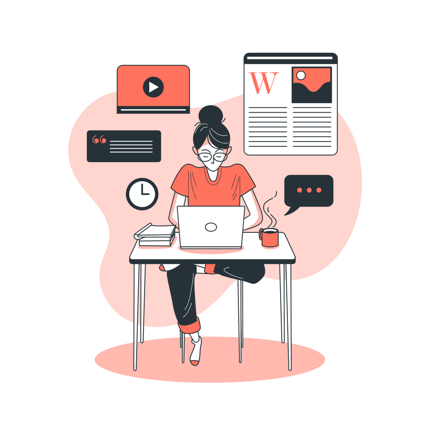 An illustration showing a woman managing her blog