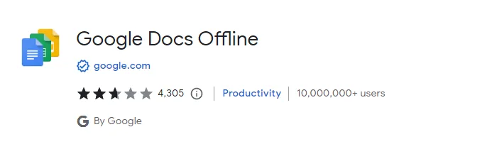 screenshot from the chrome web store of Google docs offline  extension with rating