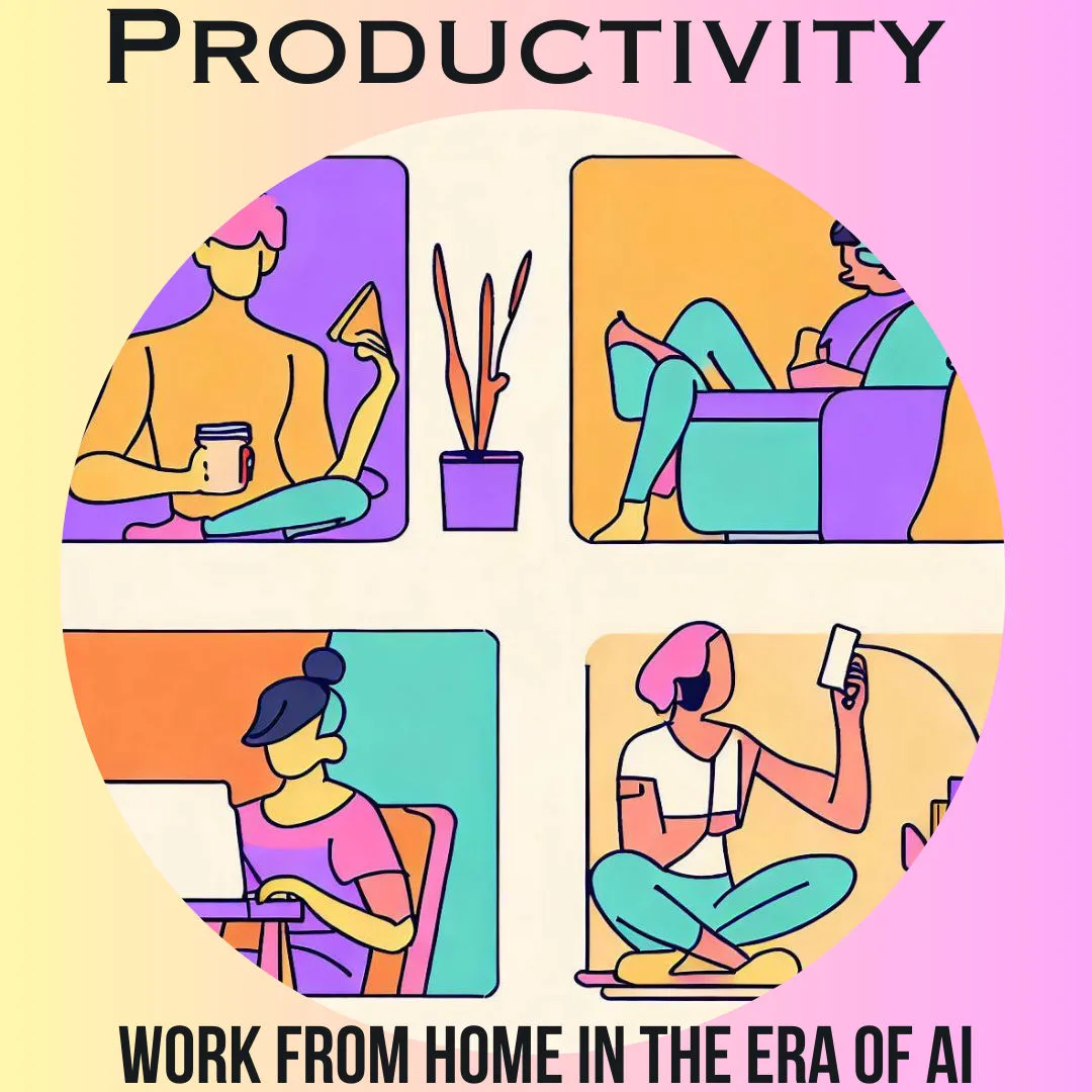 An collage of vector images to demonstrate Work from home and stay productive