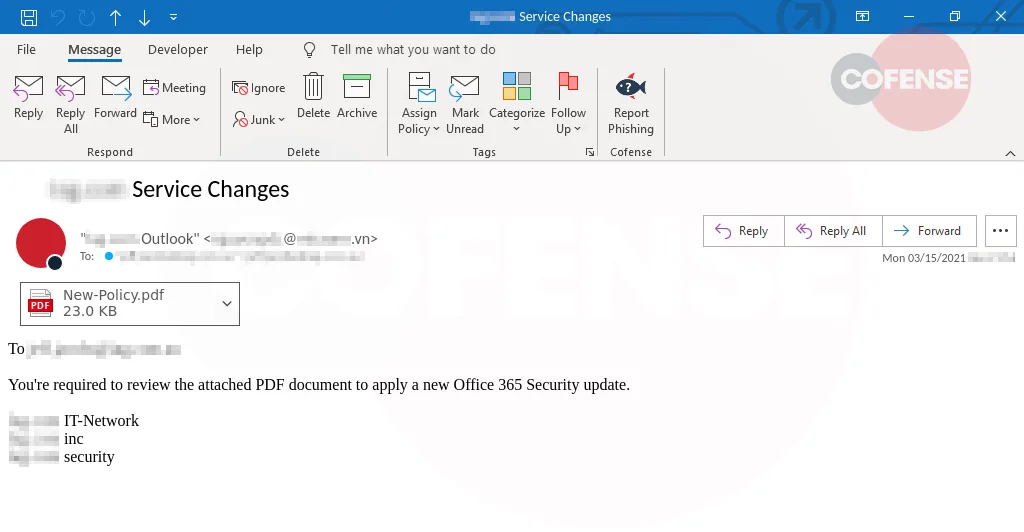 A screenshot of a Fake Office 365 update