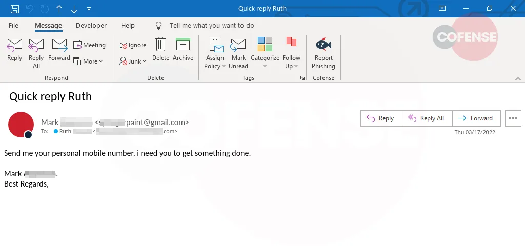 Screenshot of a scam email