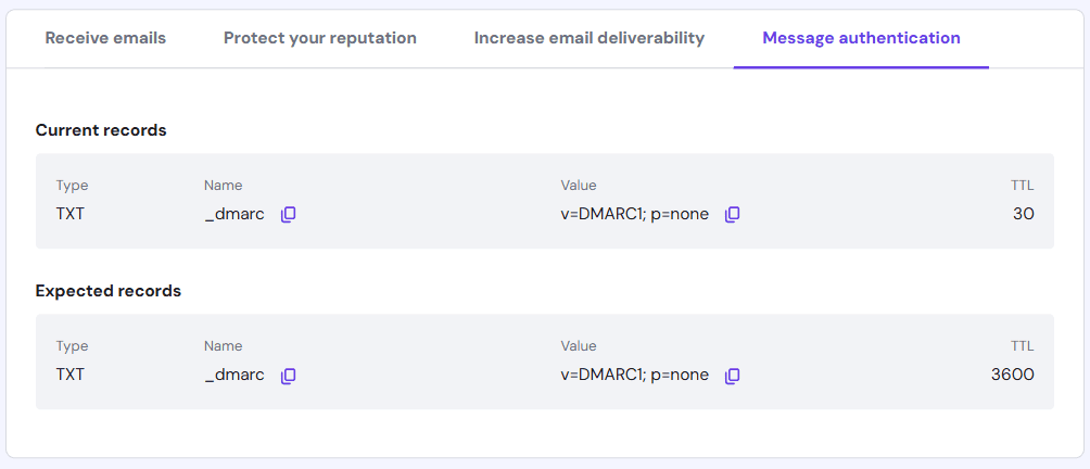 DMARC records in Hostinger email service