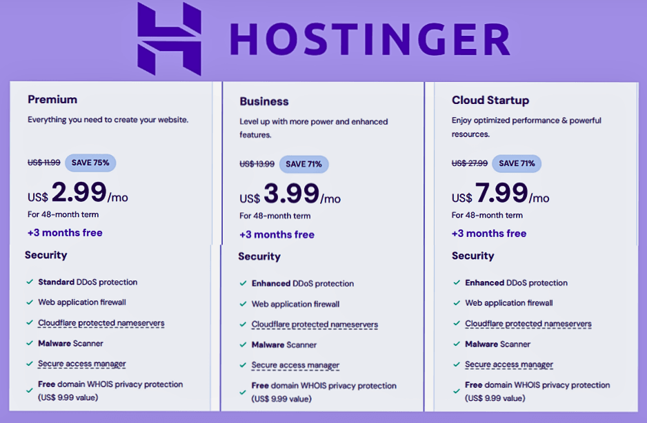Hostinger Security Features for starter plans