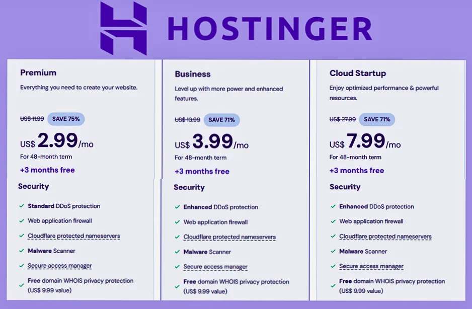 Hostinger Security Features for starter plans