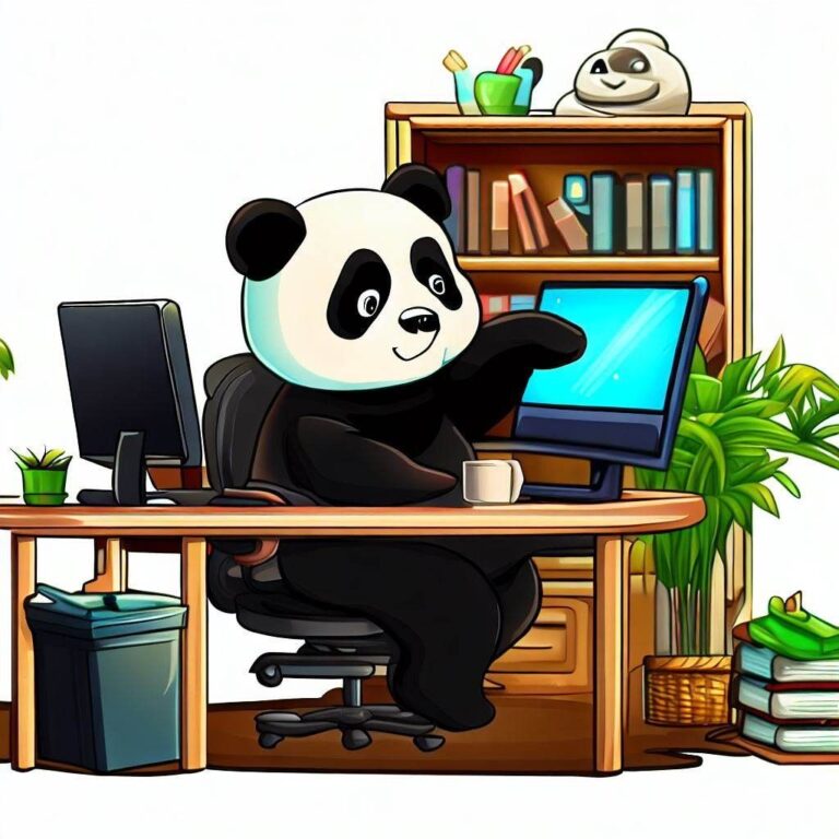 A panda working within a home workspace setup