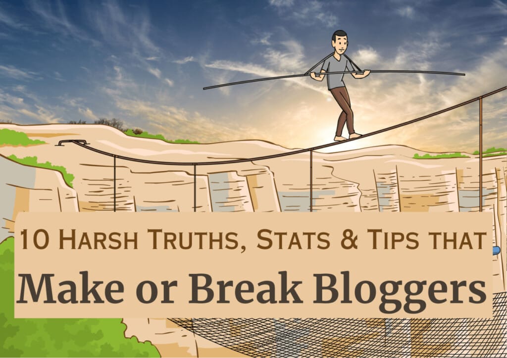 10 Facts, Statistics &Amp; Tips That Make Or Break Bloggers An animation of a man waking a tightrope in a gorge