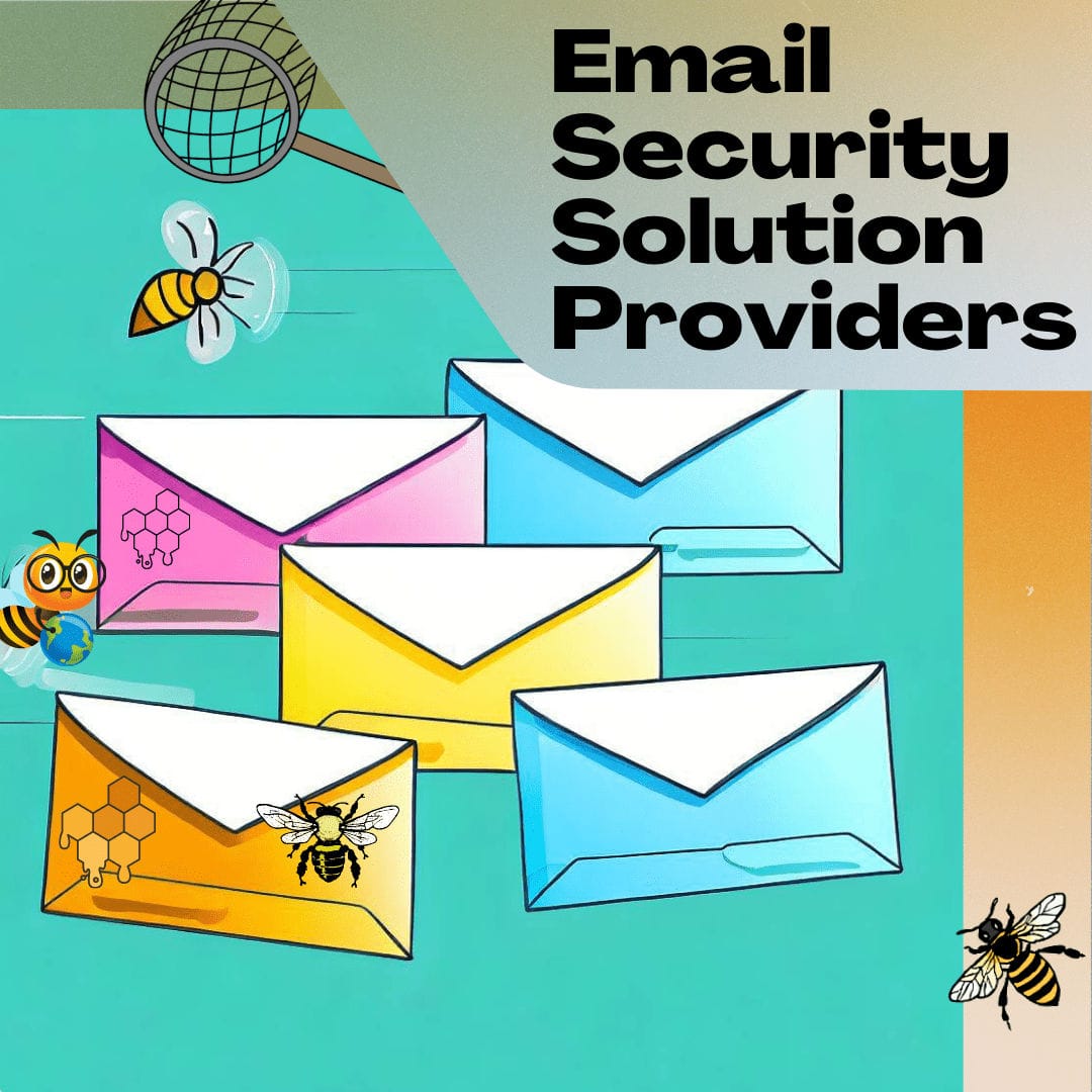 12 Free And Affordable Email Security Solution Providers Bees trying to sit on colourful floating envelopes and an insect net awaiting to catch them