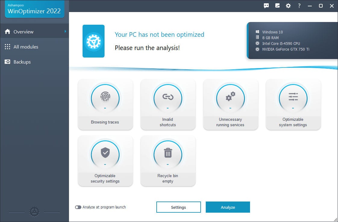 6 Essential Free Tools To Protect Pc And Fix Windows Issues 6 Screenshot of ashampoo free windows optimizer dashboard