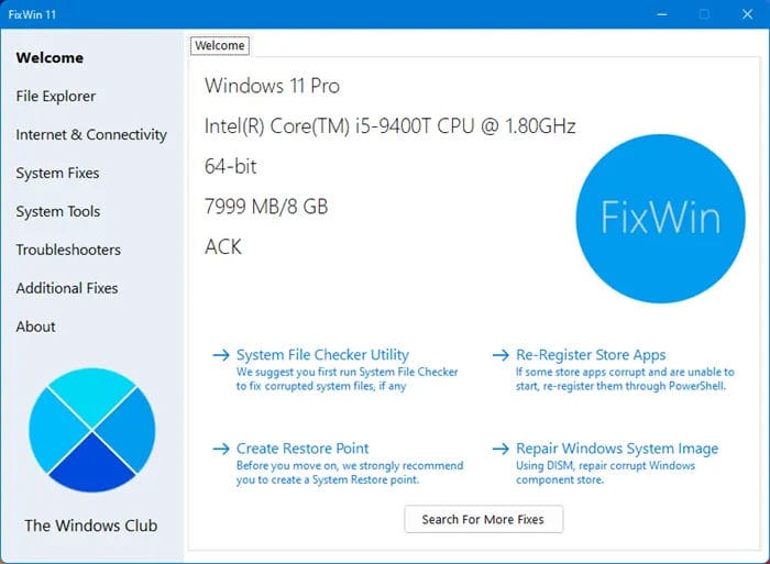 6 Essential Free Tools To Protect Pc And Fix Windows Issues 7 Screenshot of windows fix tool winfix dashboard