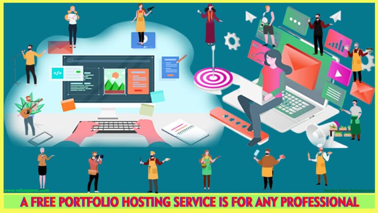 Get To Know The 22 Best Free Portfolio Hosting Services 2 A vector graphic showing various professionals encircled around a girl offering portfolio hosting services