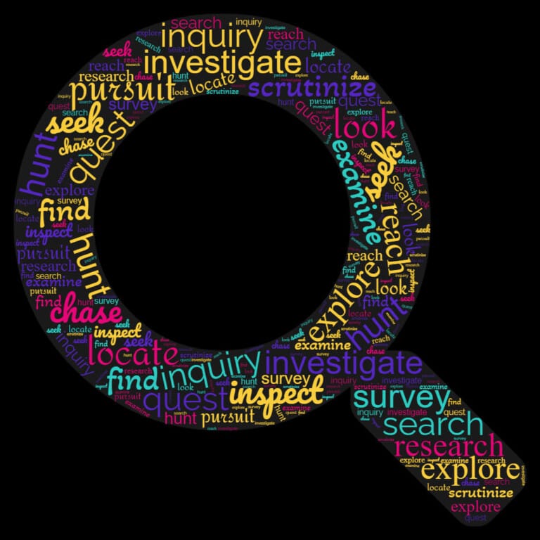 The Ultimate Search Engines Guide-Types &Amp; Benefits 2 A word cloud in the shape of a magnifying glass filled with synonyms of the word search