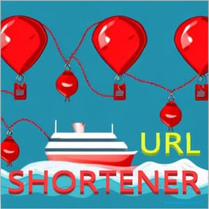 A graphic image of a ship on a sea to which many air balloons are attached depicting Short URL