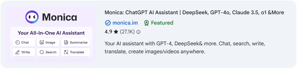 10 Best Ai Chrome Extensions For Productivity - 2025 4 Screenshot of monica