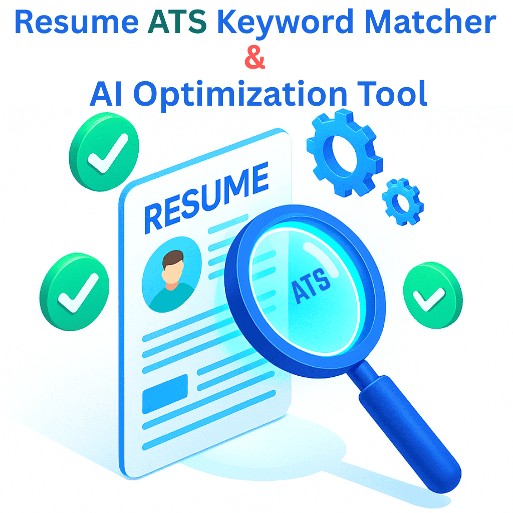 Free Resume Ats Keyword Matcher &Amp; Ai Optimization Tool 1 A vector illustration of a glowing digital magnifying glass scanning over a professional resume document. Floating around the document are green checkmarks and digital gears representing an algorithm.